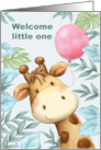 Welcome Little one Cute Giraffe with Balloon Announcement card