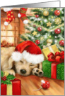 Season’s Greetings Puppy Sleeping in Cozy Room card