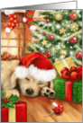 Friend Merry Christmas Puppy Sleeping in Cozy Room card