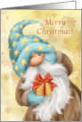 Merry Christmas Cute Gnome with Golden Present card