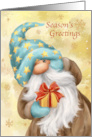 Season’s Greetings Cute Gnome with Golden Present card