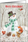 Merry Christmas Snowman with Forest Friends card