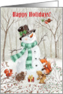 Happy Holidays Snowman with Forest Friends card