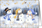 Merry Christmas Three Snowmen in Forest card