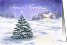 Season’s Greetings Christmas Tree in Snowy Village card