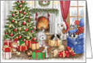 Christmas Puppies playing in Cosy room card