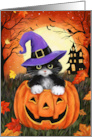 Happy Halloween Black Cat with Pumpkin card