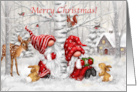 Gnomes and Friends in Wood Merry Christmas card