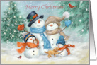 Merry Christmas with Family Snowman in Wood card