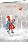 Christmas Little Girl with Cardinal card