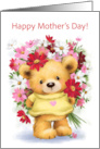 Cute Bear with Bunch of Flowers Mother’s Day card
