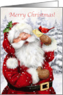 Santa with Cardinal Bird Merry Christmas card