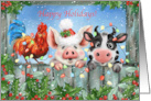 Farm Animals with Baubles Happy Holidays card