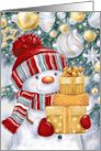 Christmas Snowman with Golden Presents card