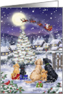 Dog Family watching Flying Santa card
