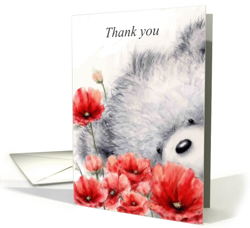 Bear holding red flowers Thank you card (1433218)