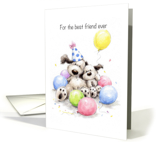 Cute best friend dogs cuddling with balloons to celebrate... (1433358)