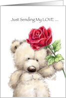 Cute bear giving a rose to the one he loves card