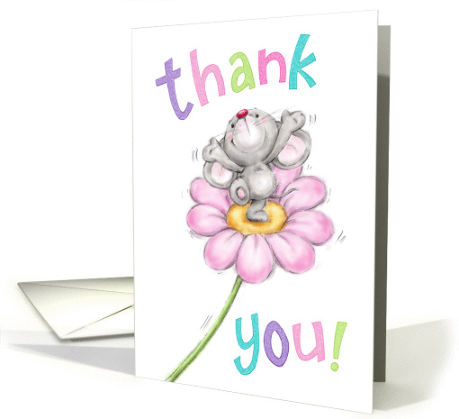 Cute mouse dancing on flower thank you card. card (1437812)