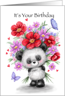 A bunch of flowers for your birthday, from cute panda. card