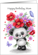 Cute panda with a bunch of flowers behind him for mom’s birthday. card