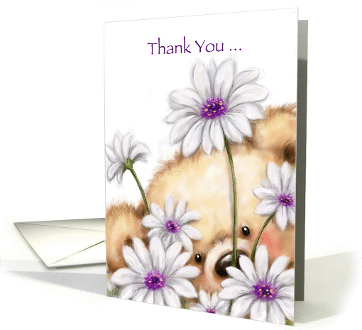 Cute furry bear holding beautiful flowers, thank you... (1443138)