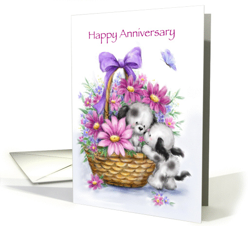 Cute dogs with beautiful flower basket,happy anniversary... (1444000)
