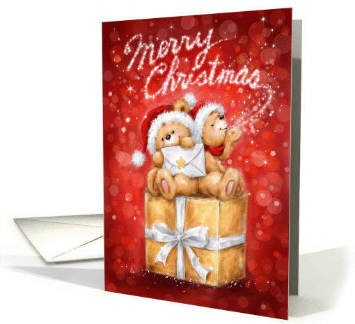 two bears sitting on Christmas present with letter &... (1458980)
