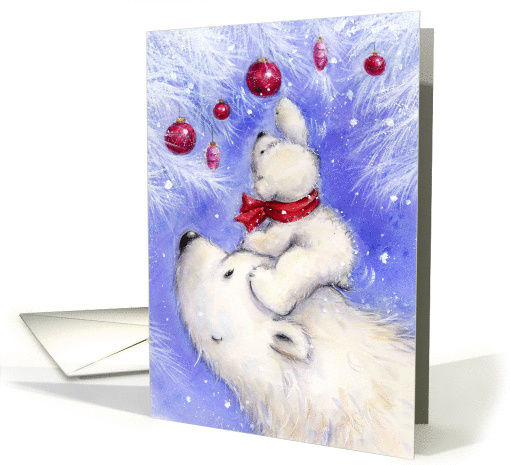 Polar cub climbing on head of his mother to catch red... (1460584)