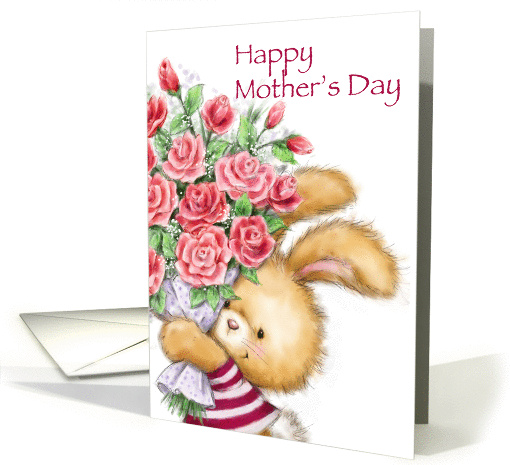 Cute rabbit holding a bunch of flowers to Mom, happy... (1462158)