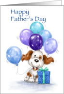 Cute dog with balloons and a present for Father’s Day. card