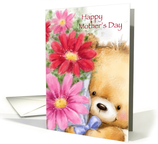 Cute bear holding a bunch of flowers for Mother's Day. card (1462384)