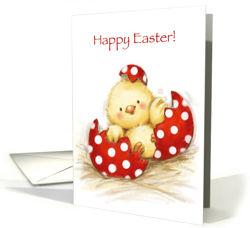 Cute chick hatched out from painted egg, Happy Easter. card (1464838)