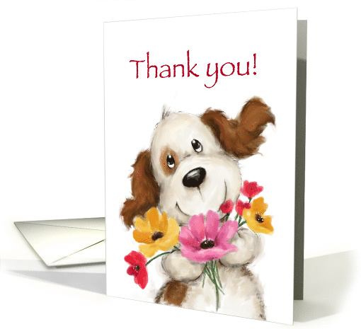 A cute dog with colorful flowers for thank you. card (1484178)