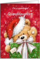 Lovely bear with big Christmas present for a wonderful granddaughter. card