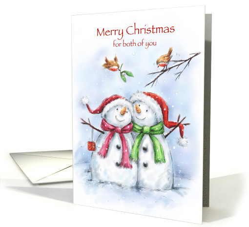 Two cute snowmen couple with Santa's hat , Merry... (1492314)