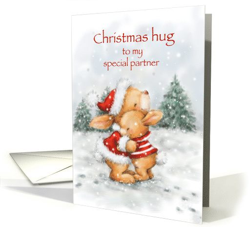 Cute rabbits with Santa's hat cuddling,christmams hug to... (1492738)