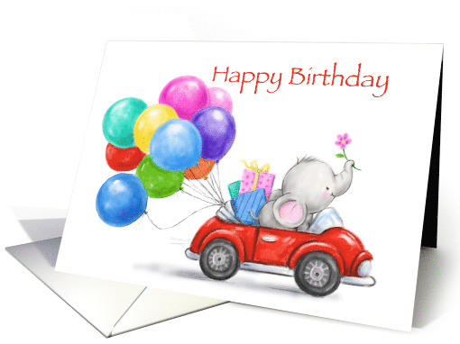 Cute little elephant driving car with birthday presents... (1495676)