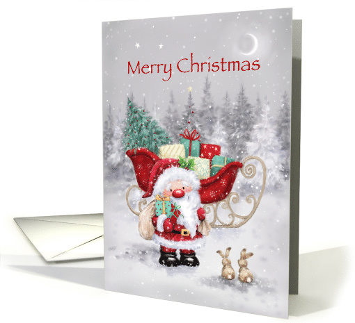 Cute Santa and sleigh with many Christmas presents card (1500472)