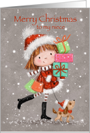 Cute girl with shopping bags and present, Christmas for niece card