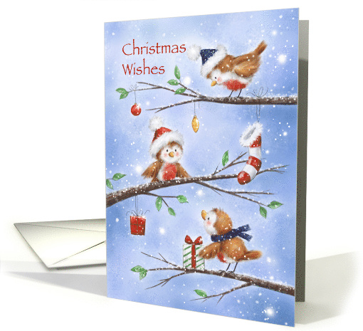 Three happy robins on branches wishing Christmas. card (1505404)