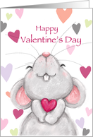 Happy cute mouse holding red heart ,Happy Valentine’s Day card