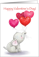 Cute elephant sitting with heart shaped balloons,Happy Valentine’s Day card