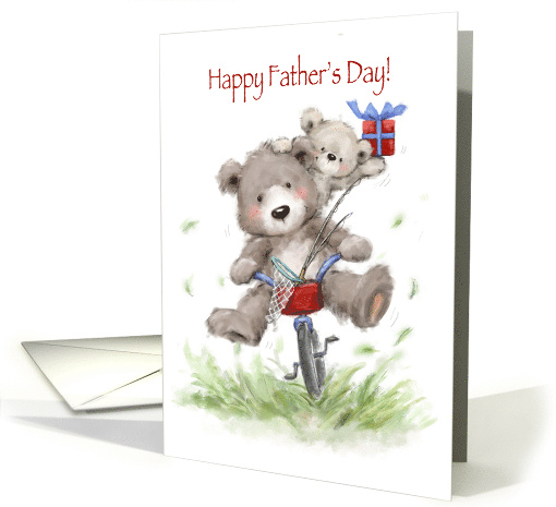 Bear father and cub bicycling to go fishing, Happy Father's Day card