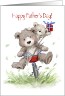 Bear father and cub bicycling to go fishing, Happy Father’s Day card