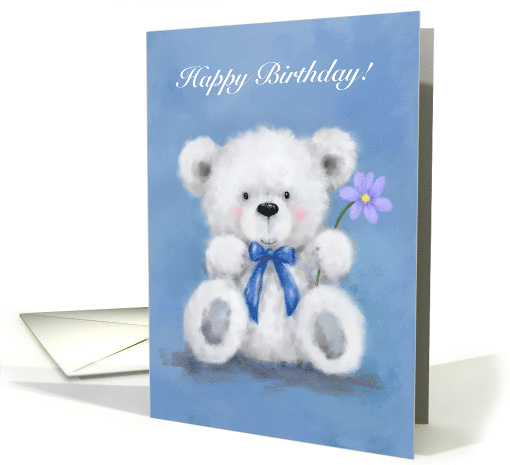 In blue background, cute white bear holding a flower,... (1523646)