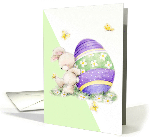 Easter Bunny with Painted Purple Egg with Butterflies card (153428)