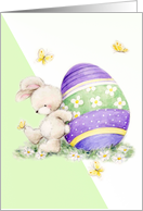Easter Bunny with Painted Purple Egg with Butterflies card