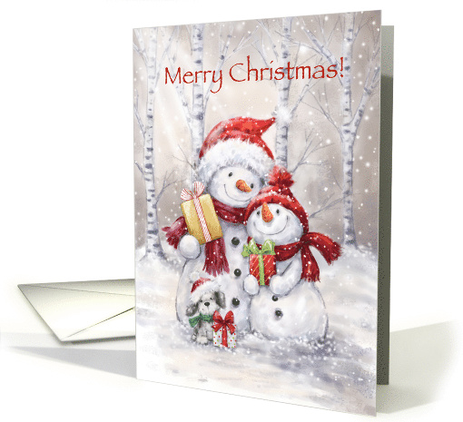 Merry Christmas, two snowmen and dog with presents in... (1536726)