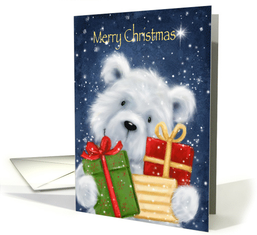 Merry Christmas, happy cute fluffy polar bear with pretty... (1537492)
